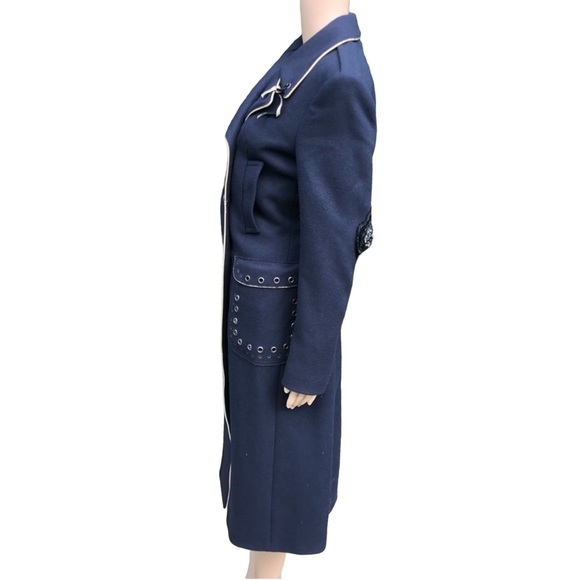 Prada NWTlong dark blue double breasted coat with crystal elbow patches Sz eu 42 - Picture 5 of 16